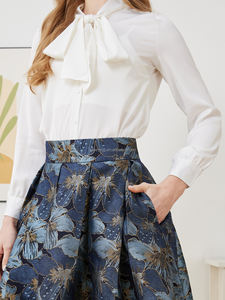 Blusa Elegante con Lazo para Mujer de Oficina, Color Sólido, Manga Larga, Estilo Simple, Tejido de Poliéster, Camisa de Primavera/Verano - Product Image 2