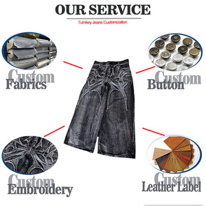 Высококачественные мужские черные мотоциклетные джинсы свободного кроя с вышивкой и эффектом потертости в стиле хип-хоп Y2K, низкий MOQ - Product Image 3