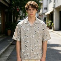 Chemises décontractées à manches courtes pour hommes, personnalisées avec broderie et impression sérigraphique florale sur lin/coton, service OEM