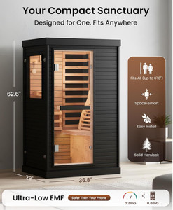 <span class=keywords><strong>Sauna</strong></span> Secca in Legno di Hemlock Canadese Personalizzata Moderna Nera con Riscaldamento Rapido e Uniforme Basse Emissioni EMF per 1 Persona con 5 Riscaldatori al Carbonio - Product Image 6