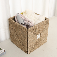 Panier de rangement pliable en jonc de mer tressé, écologique et multi-usages, 32 cm, carré, tissé à la main