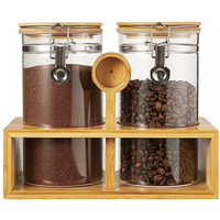 Récipients à café en verre avec couvercles et étagère hermétiques en bambou et 2 cuillères à mesurer, vente en gros