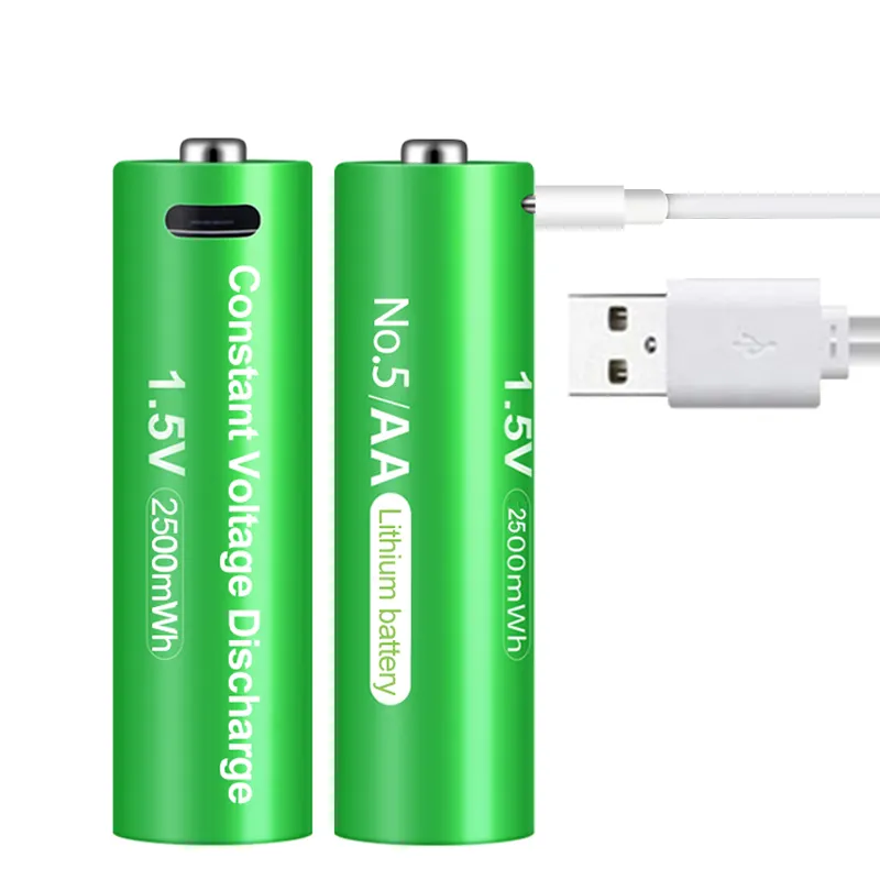 New function safety 1200 cycles times life 1.5V 2500mWh lithium Type C Port usb rechargeable AA battery