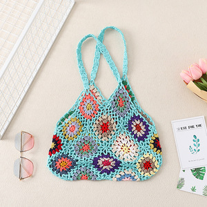 Bolso de mano de poliéster tejido a crochet hecho a mano, estilo europeo-americano transfronterizo, diseño de cuadros de <span class=keywords><strong>abuela</strong></span>, moda urbana, portátil - Product Image 4