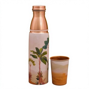 Juego de Botella de Agua de Cobre Puro con Diseño Tropical y Taza a Juego, Vajilla Portátil para Viajes - Product Image 1