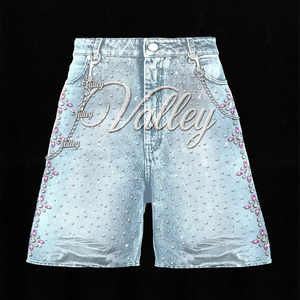 กางเกงยีนส์ทรงแบ็กกี้พิมพ์ลายวินเทจ ขอบดิบ ลุคทำเก่า ผ้าฝ้าย 100% สไตล์ฮิปฮอป ปิดเชือกผูกเอว - Product Image 3