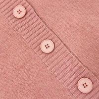 Cardigan en tricot pour femme, col en V, rose poudré uni, tricot doux, boutons de couleur assortie, épaules tombantes, manches longues amples, bordure côtelée