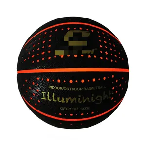 Diseño personalizado que brilla en la oscuridad iluminar LED compuesto PU cuero pelota de baloncesto con logotipo