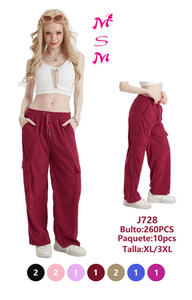 Pantaloni Cargo da Donna Taglie Forti Msm J728 Vestibilità Ampia Lunghezza Intera con Coulisse in Vita Tinta Unita Casual Estivi XL 3XL - Product Image 1