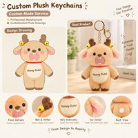 Porte-clés personnalisé en peluche cerf OEM ODM, fabricant de jouets en peluche animaux de dessin animé, conception personnalisée, logo, couleur, taille