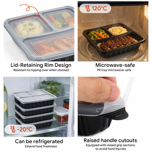 Conteneur alimentaire à emporter en PP à 3 compartiments, compatible micro-ondes, avec couvercle - Product Image 3