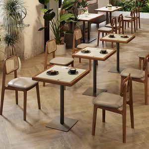 طاولة حديثة مربعة الشكل من خشب الراتان بإطار رخامي لمطعم البيتزا طاولة أثاث ومقهى - Product Image 4