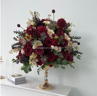 FB-N08 Sphère de fleurs artificielles superposées, Hortensia rouge et verdure mixte, pour Fête de fiançailles, Magasin de détail