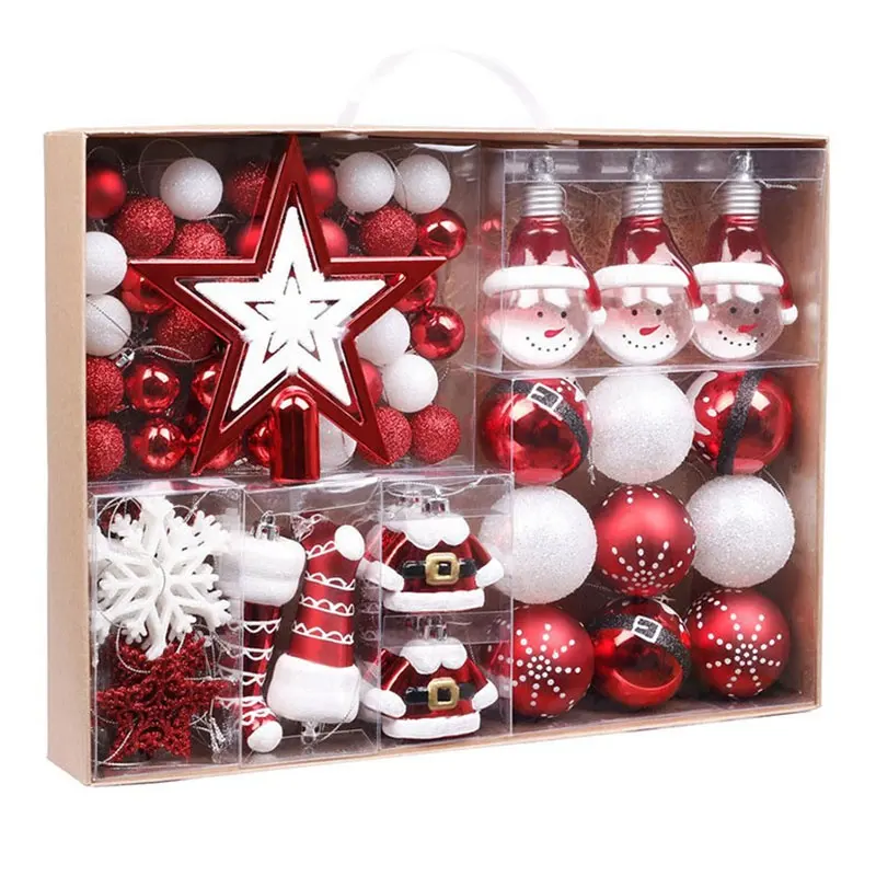 EAGLEGIFTS 30-170mm70pcs赤と白の透明な飛散防止クリスマスツリーの装飾安物の宝石の装飾品屋内プラスチッククリスマスボール
