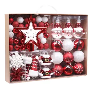 Eaglegits-adornos de árbol de Navidad para interior, bolas de Navidad de plástico transparente, color rojo y blanco, 30-170mm, 70 Uds.