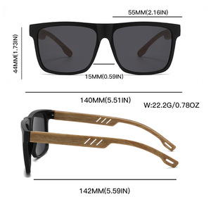 Cross Border Retro Imitation Bamboo Wood Sunglasses <b>Black</b> <b>Frame</b> Blue Lens UV400 Protection Unisex Style - Product Image 4
