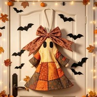 Ornement fantôme vintage en tissu patchwork avec nœud, décoration suspendue pour Halloween, pendentif pour arbre, mur, maison, fête