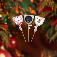 Piruletas Navideñas de Madera con Etiqueta Blanca Personalizada, con Marca Personalizada, Hechas en Italia, para Promociones Navideñas