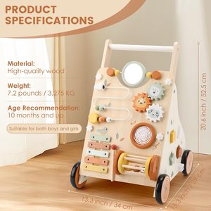 Premier cadeau pour bébé : jouet d'apprentissage de la marche en bois avec centre d'activités, pour enfants de 1, 2 et 3 ans, meubles en bois pour enfants - Product Image 3