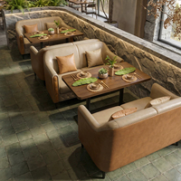Meubles de style rétro pour restaurants, ensemble de canapés et de tables en cuir, tables et chaises de restaurant haut de gamme