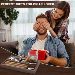 Cendrier en bois pour cigares, plateau de bureau avec support à whisky, plateau décoratif multifonctionnel en bois massif - Product Image 3