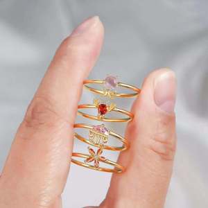 Cincin imut cantik wanita, perhiasan cincin lapis emas, Zirkon, warna-warni, cincin tipis