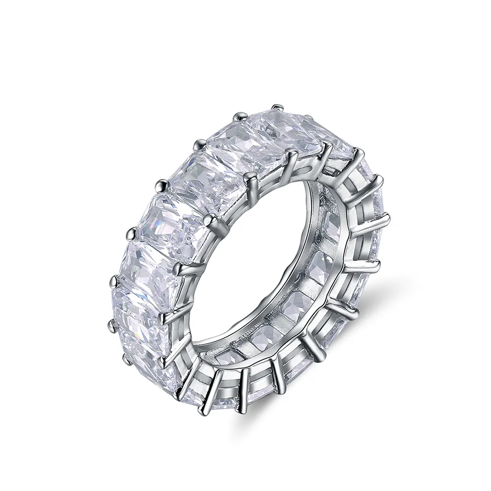 RINNTIN SR168 HipHop women jewelry Zircon Main Stone 925 Silver Eternity Rings Band