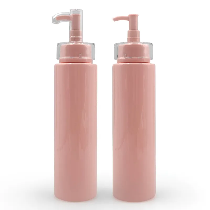 Botol kosmetik plastik merah muda mewah krim badan Cuci wajah sampo kondisioner Hotel Matte pompa cetak Logo kustom pabrik