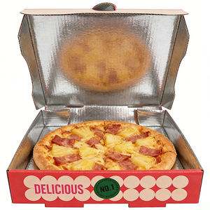 Cajas de Pizza Corrugadas con Revestimiento de Papel de Aluminio, Impresas Personalizadas con Materiales Reciclados, Acabado Mate, Multitamaño, Aisladas de Grado Alimenticio para Entrega a Domicilio - Product Image 1