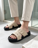Sandales décontractées d'été pour hommes à plateforme épaisse, en PU, avec bride réglable, bout ouvert, antidérapantes, pour la plage et l'extérieur
