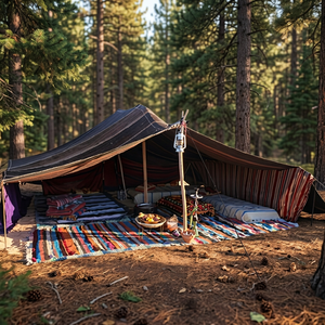 Tiendas de campaña tribales, tiendas tradicionales del desierto, alfombras a rayas, cojines de lana, tamaño y color personalizables para acampar al aire libre - Product Image 2