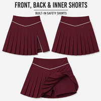 Jupe-short plissée bordeaux personnalisée pour femme avec bordure en V blanche, jupe de sport fendue pour les compétitions de tennis