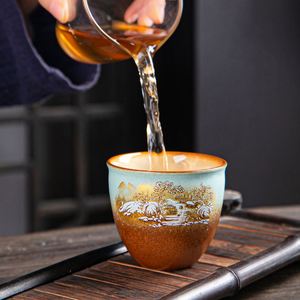 Chinese Retro Style Kiln Change Handmade Ceramic <b>Teacup</b> 100/150ml Zen Printing Deer Tea Bowl Jianzhan Kung Fu Teaware Gift - Product Image 2