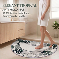 Tapis de salle de bain semi-circulaire à motif de feuilles tropicales, antidérapant, absorbant, séchage rapide, lavable, avec support en caoutchouc antidérapant pour la salle de douche