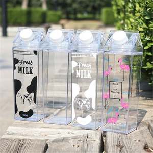 34Oz 1000Ml <b>Clear</b> Milk Carton Water Bottle With <b>Lid</b> for Outside Sports Drinking - Product Image 5