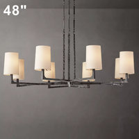 Lustre rond en fer de 36/48/60 pouces avec abat-jour en tissu, luminaire industriel pour salle à manger, lustre rétro américain pour salon