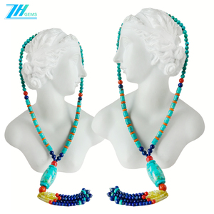 Turquoise naturelle et <span class=keywords><strong>corail</strong></span> rouge orangé avec pendentif pompon en lapis-lazuli et citrine de petite taille Pierre précieuse de style traditionnel - Product Image 4