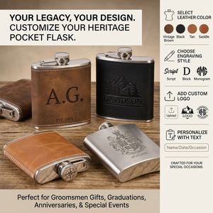 Vente en gros de flacons à liqueur en acier inoxydable enveloppés de cuir de 6 oz, flacons de poche portables personnalisés pour whisky, avec logo personnalisé - Product Image 5