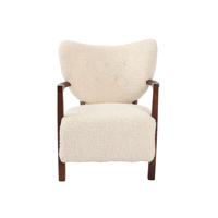 Fauteuil simple en bois massif de style vintage, fauteuil de salon en laine bouclée pour la maison et l'hôtel