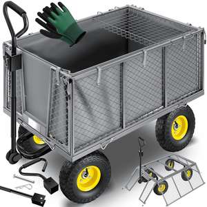 รถเข็นสวน 4 ล้อ ด้านข้างถอดออกได้ รับน้ำหนักได้ 550 กก. โครงเหล็กตาข่าย สำหรับสวน ลานบ้าน กลางแจ้ง ใส่ฟืน รถเข็นอเนกประสงค์ - Product Image 4