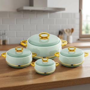 Juego de 4 ollas redondas de lujo ANAX para calentar alimentos, de acero inoxidable, apilables, con tapa, para buffet y catering de fiestas - Product Image 2
