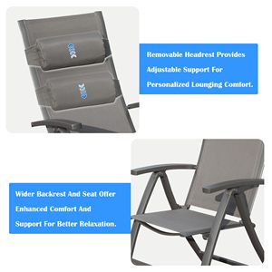 US STOCK Patio Folding <b>Chair</b> Set 2-Piece Outdoor <b>Reclining</b> <b>Camping</b> Adjustable High Backrest Moveable Lounger Aluminum Frame - Product Image 2