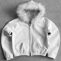 Sweat à capuche oversize en molleton d'hiver 100% coton avec logo streetwear personnalisé, fermeture éclair, capuche en fourrure, veste courte délavée pour homme