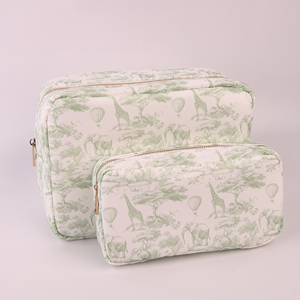 Nouvelle Pochette Cosmétique en Nylon à Fermeture Éclair, Motif Girafe Éléphant, Couleurs Violet Vert Gris, Style Champêtre Français, Chinoiserie Toile de Jouy - Product Image 2