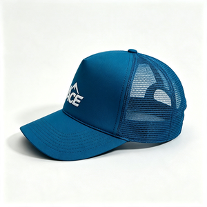 High Quality Unisex Trucker Hat 5-Panel Solid Front Panel Canvas Mesh Back <b>Cap</b> 3D <b>Mountain</b> ACE Embroidery Outdoor Sport Custom - Product Image 5
