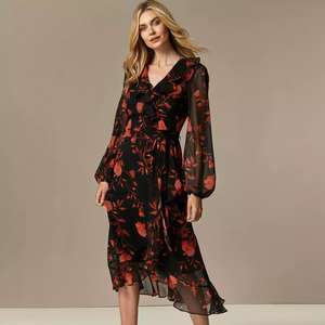 /...Lancai 2021 última moda mujer negro gasa elegante estampado Floral Maxi vestido de fiesta de manga larga - Product Image 2