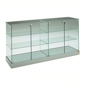 Vitrina con contador de frecuencia, 145 cm de ancho, 90 cm de alto, base gris claro con ruedas ocultas, puertas con bisagras y cerradura. - Product Image 2