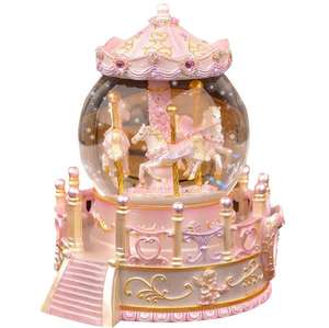 Carrousel en résine rose personnalisé, boule de neige, palais, - Product Image 1