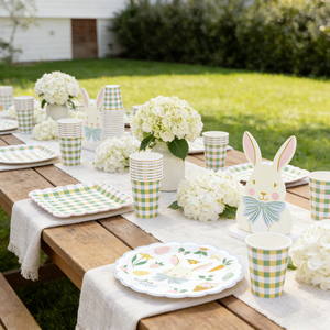 DAMAI - Artículos para Fiestas de Pascua, Plato a Cuadros Colorido con Diseño de Conejito de Pascua, Juego de Vajilla Desechable para Fiestas, Servilletas de Papel, Vasos, Platos - Product Image 1