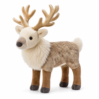 Renne en peluche de Noël sur pied avec bois de cerf dorés et crinière crème